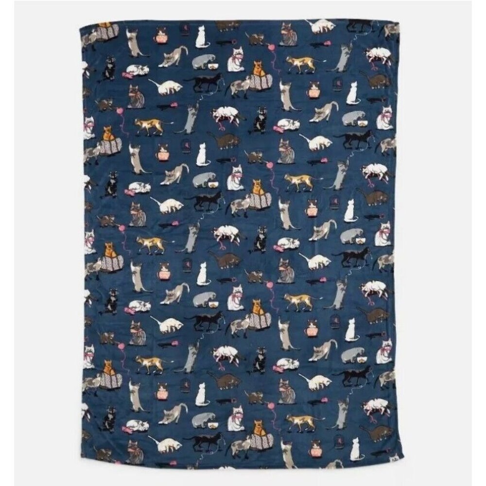 New Vera Bradley Cat’s Meow Throw Blanket Cat Kitten Blue Soft Plush 80x50 - Picture 2 of 3